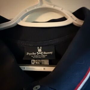 Psycho Bunny Men's Dark Blue Polo with Red and White Accents